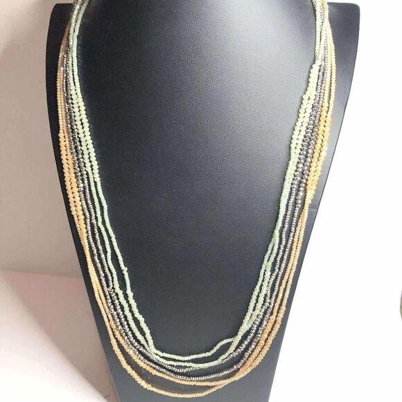 2029 Lot of3 shimmering faceted strand bead Necklaces 29" Grey, green Champange - Picture 1 of 2